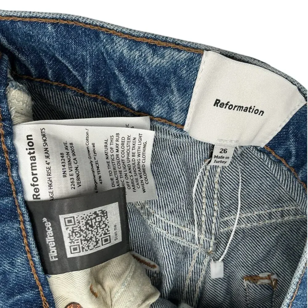 Reformation High-Rise Blue Saige Shorts Size 26 - Picture 4 of 4